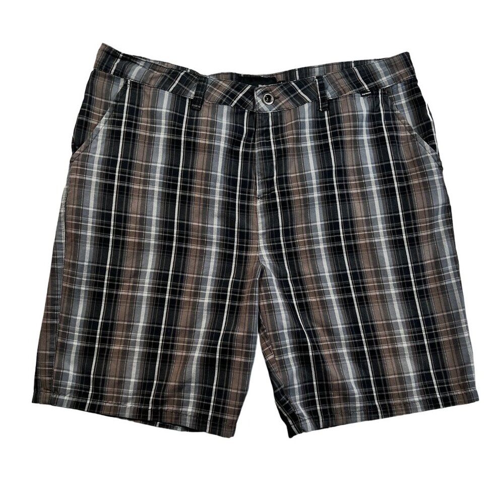 Hurley Shorts Men's Casual Slash Pkt Plaid Chinos Brown Gray Black White 36